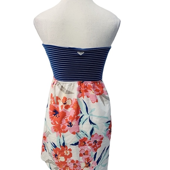 Roxy Strapless Blue and White Striped Floral Mini Dress Size M - Picture 5 of 7